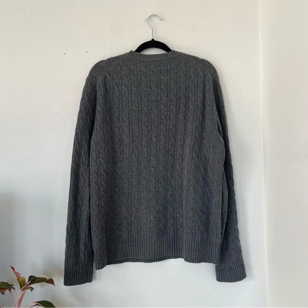 Banana Republic Grey Cable Knit Merino Wool Cashmere Blend Crewneck Sweater